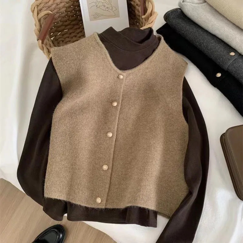 Dames Ronde Hals Gebreide Vest Cardigan - Tijdloze Stedelijke Stijl