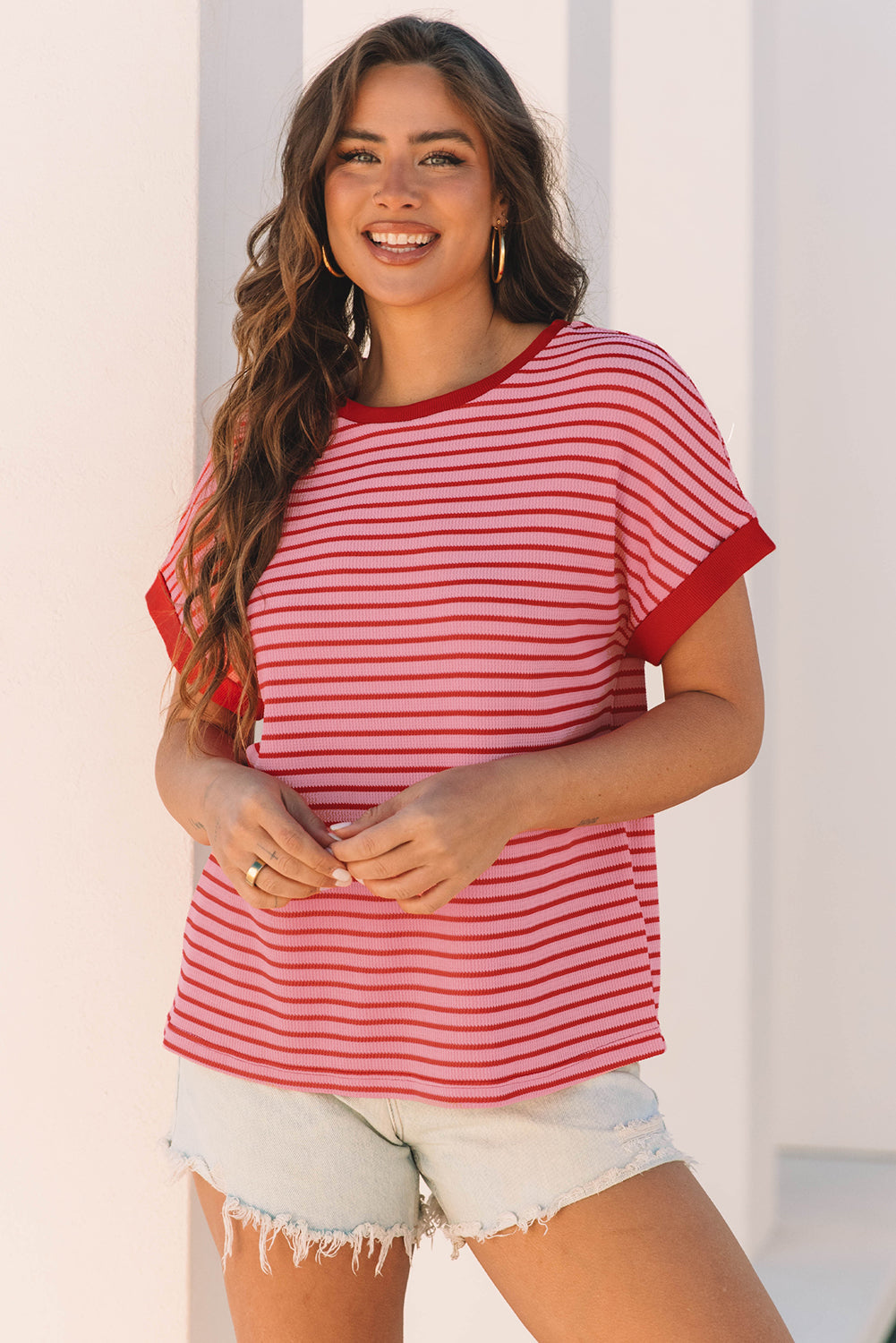 Elara - Gestreepte Gebreide Ronde Hals T-Shirt Voor Dames