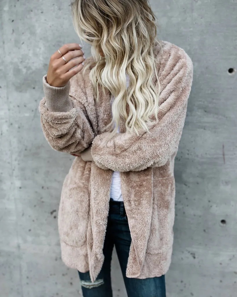 Halflange Hooded Fleece Jas - Dubbelzijdige Anti-Bont Winter Cardigan voor Vrouwen