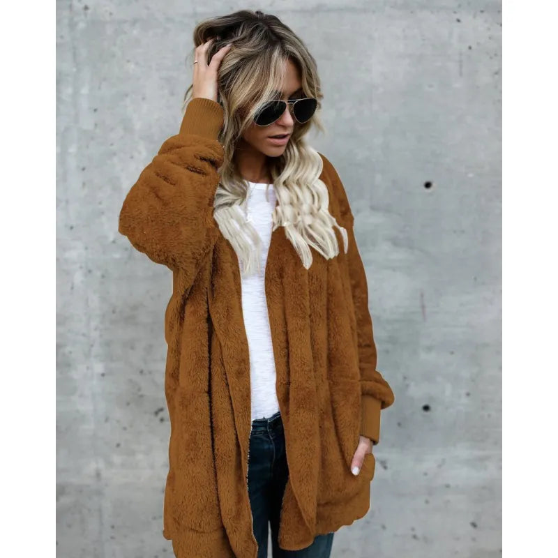 Halflange Hooded Fleece Jas - Dubbelzijdige Anti-Bont Winter Cardigan voor Vrouwen