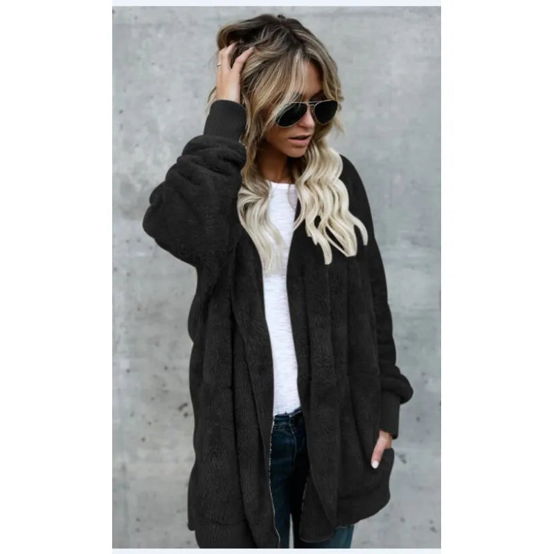 Halflange Hooded Fleece Jas - Dubbelzijdige Anti-Bont Winter Cardigan voor Vrouwen