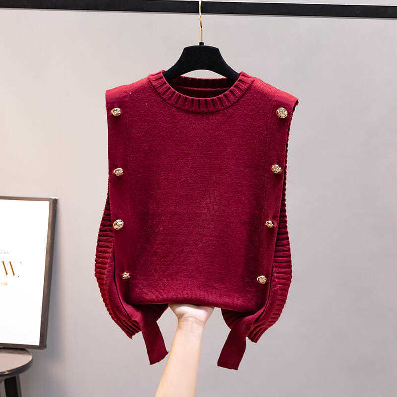 Dames Gebreide Losse Sweater Vest – Effen Kleur Viscosevezel Top voor Casual Elegantie