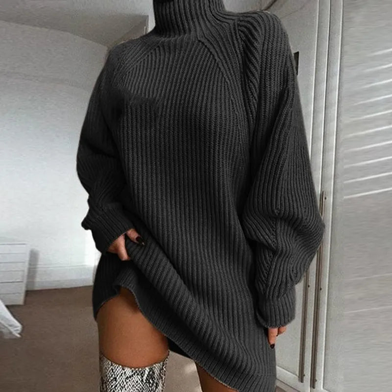 Dames Winter Warme Coltrui Sweaterjurk – Lange Gebreide Trui voor Koude Dagen