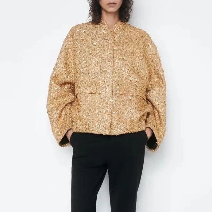 Nieuwe Herfst Dames Korte Jas met Zakken en Bead Decoratie