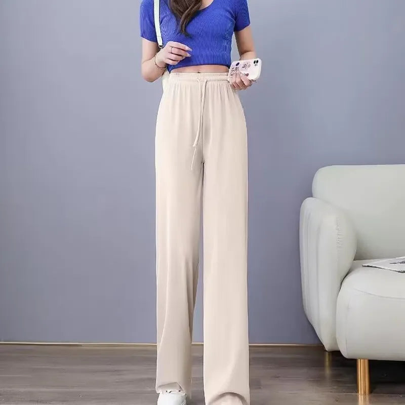 Dames Zomer Hoge Taille Losse Hangende Rechte Casual Broek