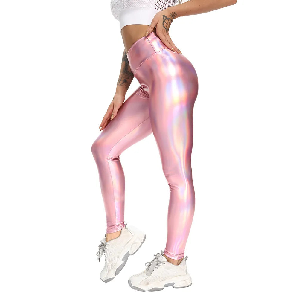 High-Rise Heupliftende Slim Fit Laser Leren Yogabroek – Stretch & Stijl voor Fitness, Hardlopen en Fietsen
