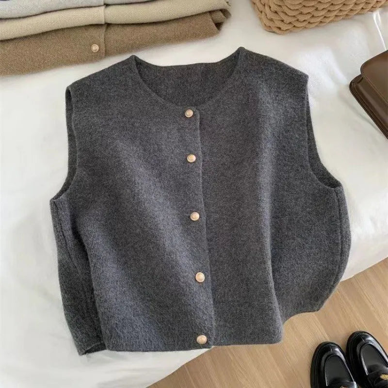 Dames Ronde Hals Gebreide Vest Cardigan - Tijdloze Stedelijke Stijl