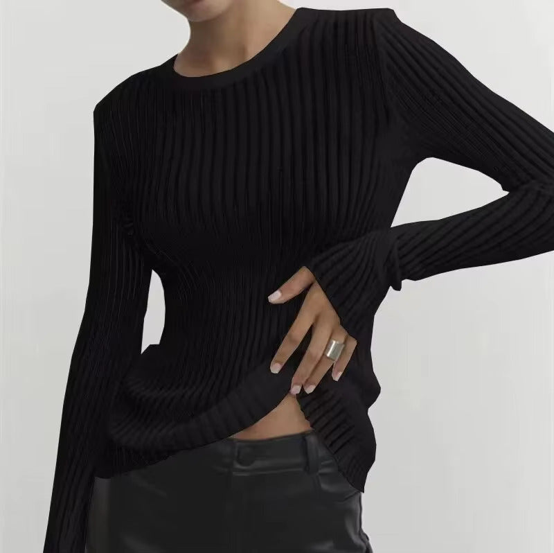 Ronde Hals Dun Ademend Gebreid Wol Top - Lange Mouw Pullover voor Vrouwen