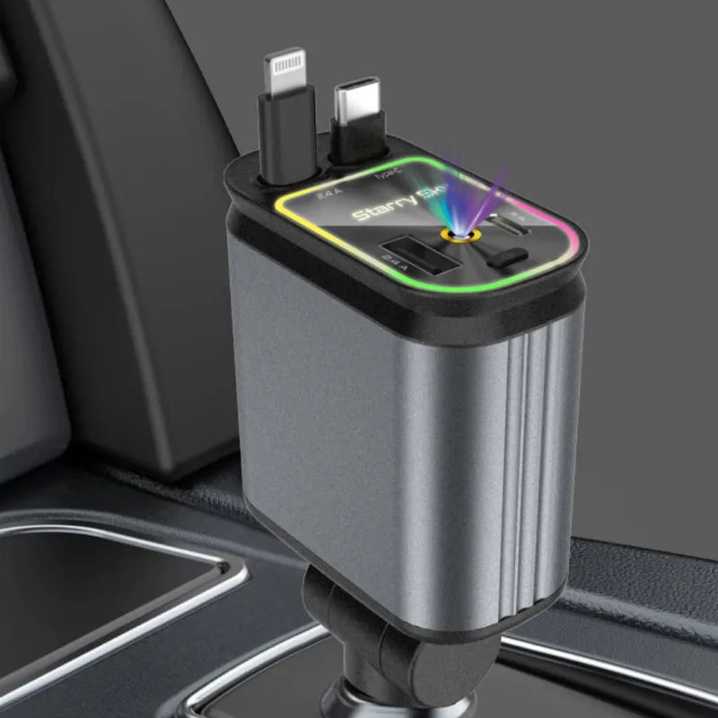 Geef je rit een boost met de 4-in-1 Sterrenhemel Auto Oplader - Snelle Oplading, Intelligente Rijden!