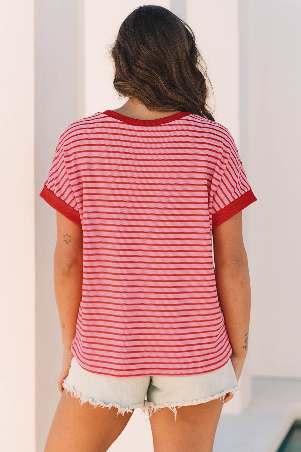 Elara - Gestreepte Gebreide Ronde Hals T-Shirt Voor Dames