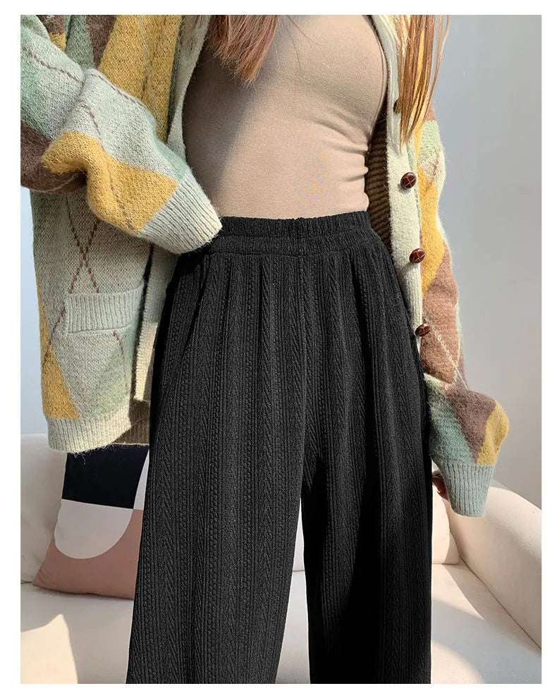 Herfst Winter Fleece Wijd-Broek – Verdikte Drapering Hoge Taille Stijl voor Vrouwen