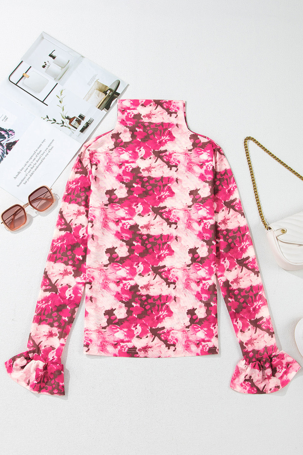 Sophia - Elegante Rose Floral Mesh Bluse mit Flügelärmeln