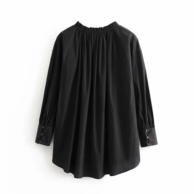 Herfstmode Losse Fit Ruffled Lace-Up Lange Mouwen Shirt