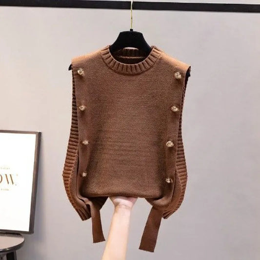 Dames Gebreide Losse Sweater Vest – Effen Kleur Viscosevezel Top voor Casual Elegantie