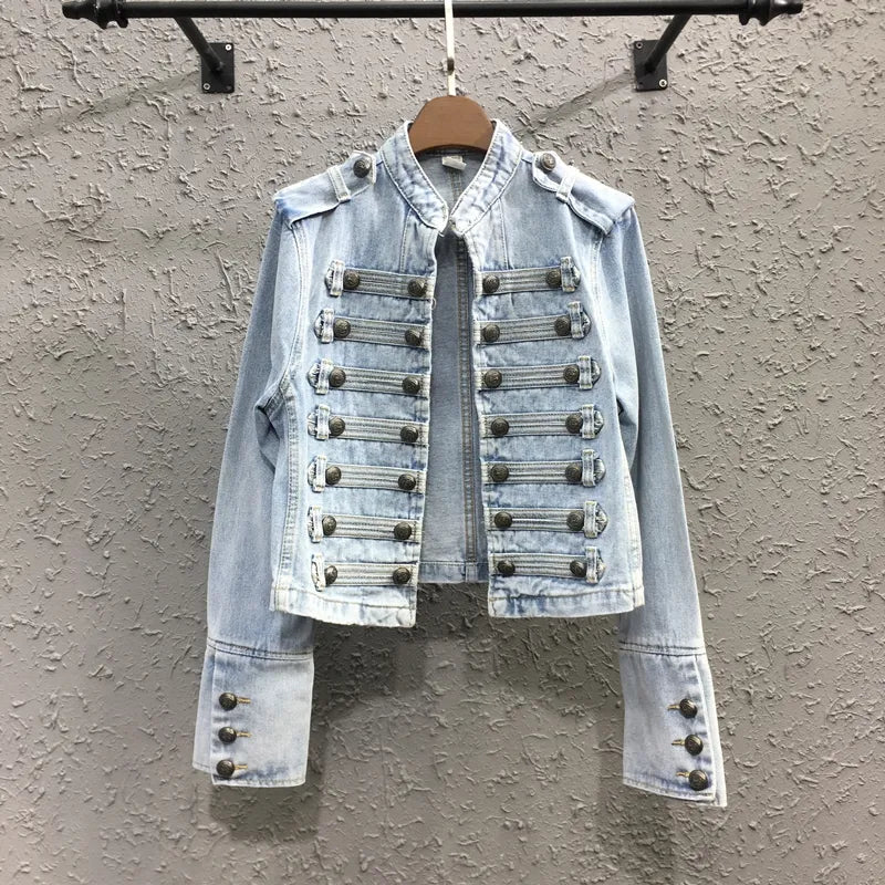 Heren Militair Stijl Dubbelrijg Stitching Korte Denim Jasje