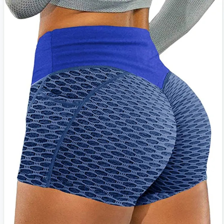 Honingraat Jacquard Sport Yoga Shorts - Hoge Taille Pocket Fitness Broek voor Vrouwen