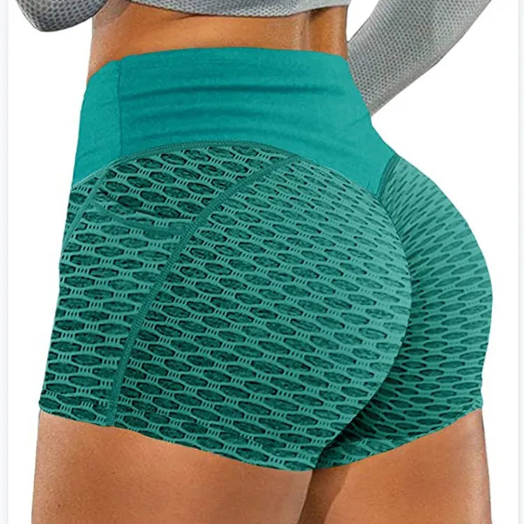 Honingraat Jacquard Sport Yoga Shorts - Hoge Taille Pocket Fitness Broek voor Vrouwen