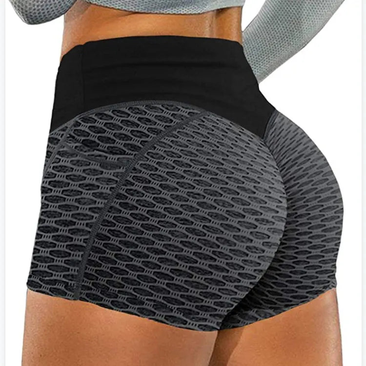 Honingraat Jacquard Sport Yoga Shorts - Hoge Taille Pocket Fitness Broek voor Vrouwen