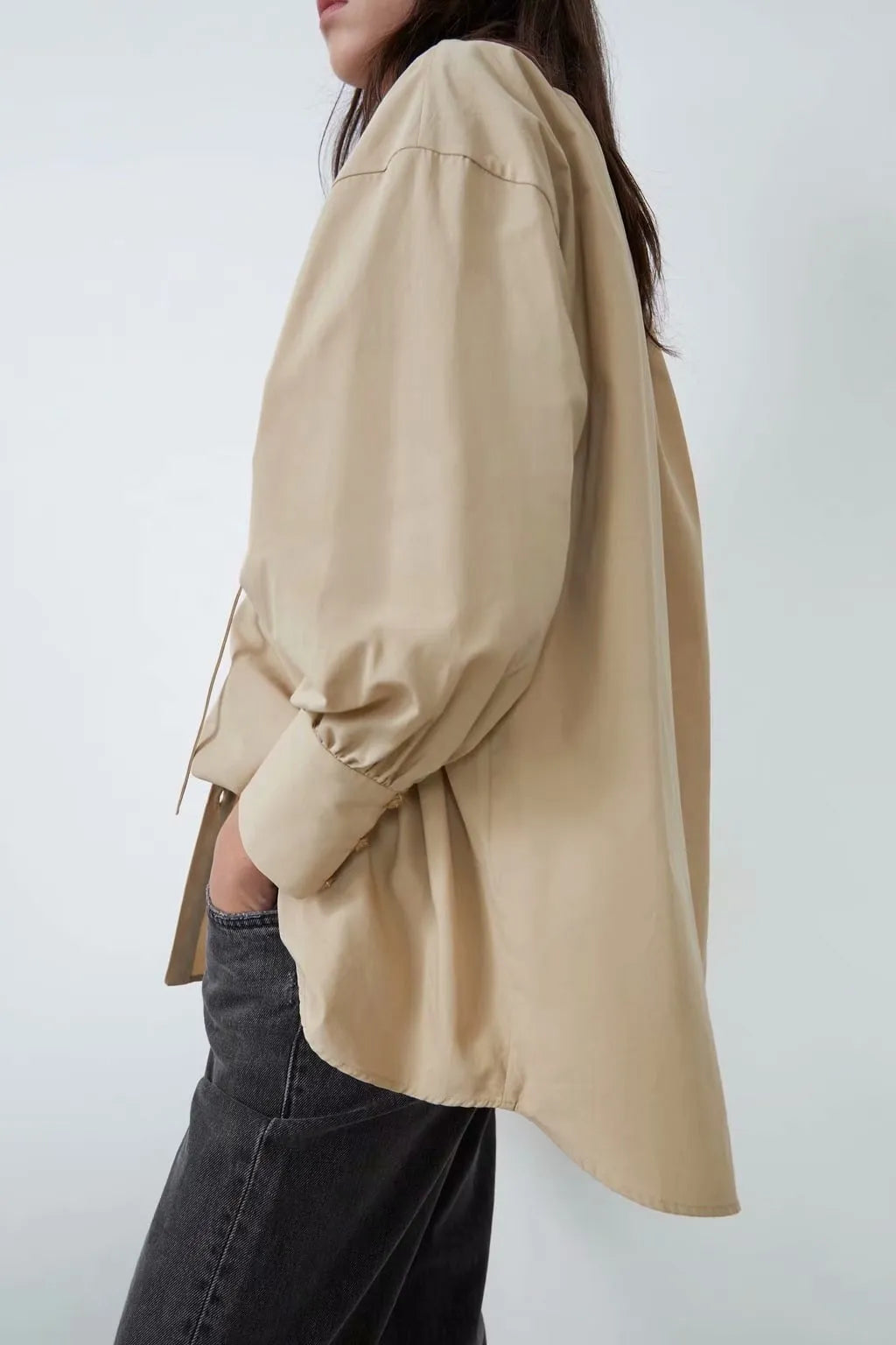 Herfstmode Losse Fit Ruffled Lace-Up Lange Mouwen Shirt
