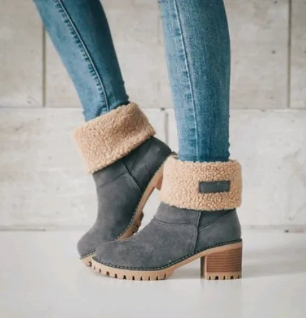 Dames Suède Snowboots met Middenbuis – Modieuze Martin Laarzen met Lage Hak