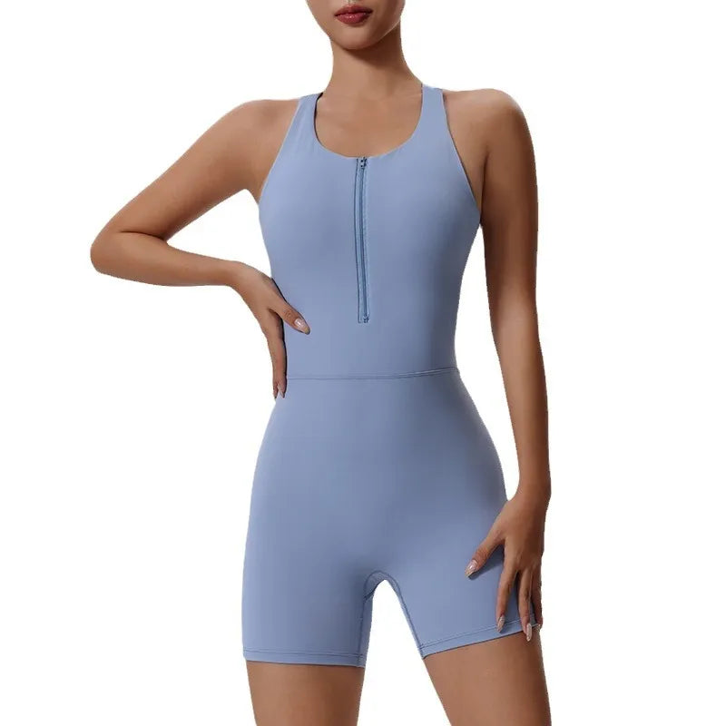 Dames Zomer Yoga Rits Rugloze Jumpsuit - Sneldrogende Actieve Kleding