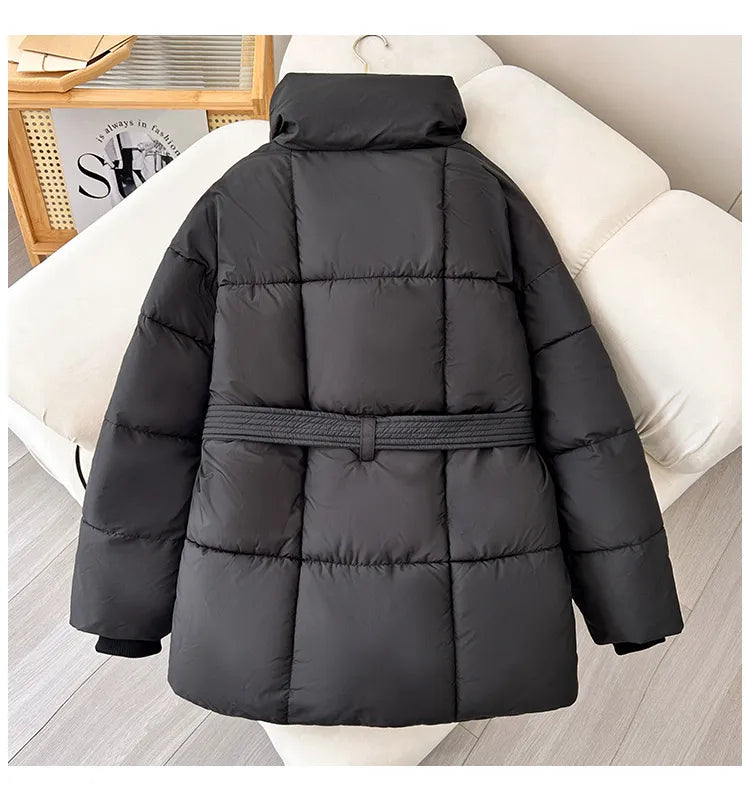 Winter Plaid Dikke Jasje met Strikdesign – Modieuze Losse Warme Damesjas