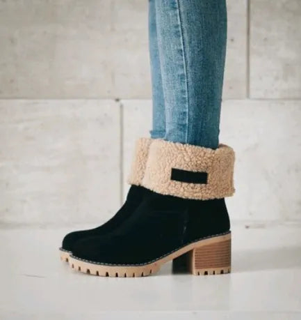 Dames Suède Snowboots met Middenbuis – Modieuze Martin Laarzen met Lage Hak