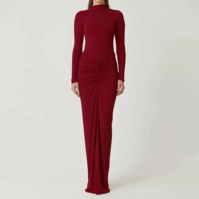 Dames Slankmakende Geplooide Lange Jurk – Elegante Hoge Taille Eendaagse Rok voor een Verfijnde Stijl