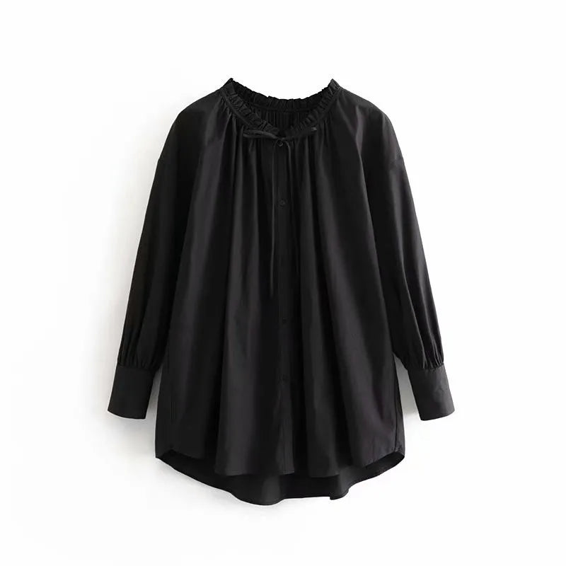 Herfstmode Losse Fit Ruffled Lace-Up Lange Mouwen Shirt