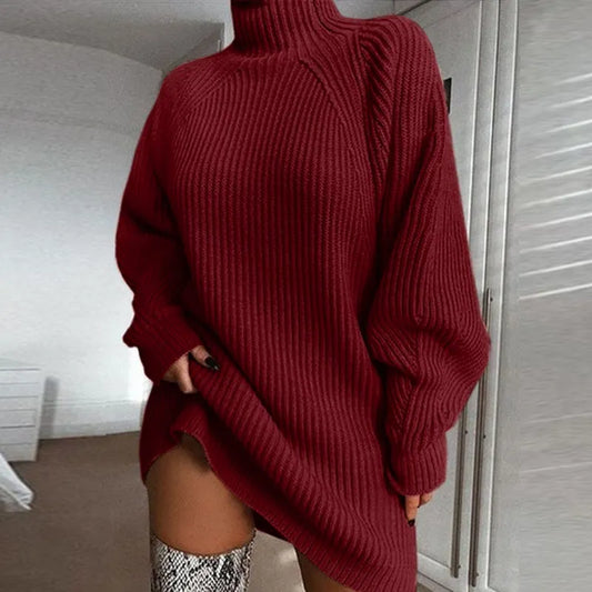 Dames Winter Warme Coltrui Sweaterjurk – Lange Gebreide Trui voor Koude Dagen