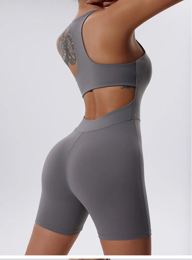 Dames Zomer Yoga Rits Rugloze Jumpsuit - Sneldrogende Actieve Kleding