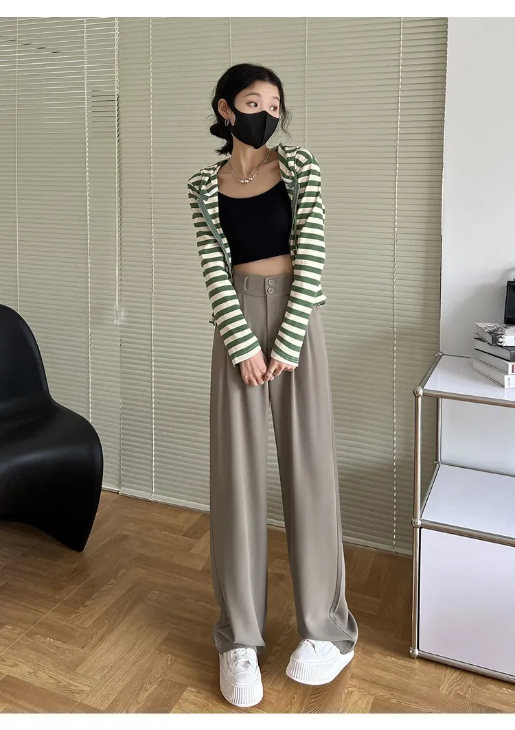 Dames Hoge Kwaliteit Kunst Retro Wijd-Broek – Losse Rechters Comfortabele Broeken voor een Verfijnde Look