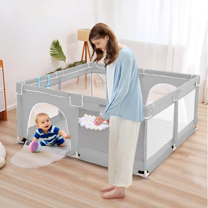 Baby Playpen met Mat – Binnen & Buiten Activiteitencentrum Veilige, Draagbare Babyhekje voor Peuters Ademend Mesh Ontwerp