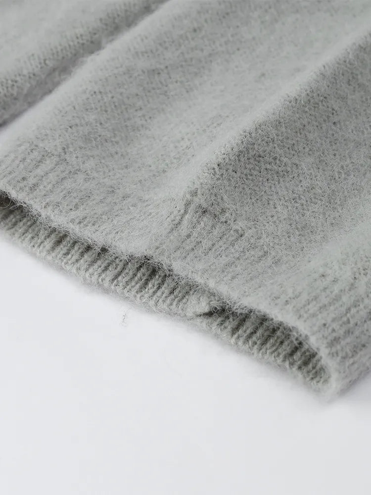 Dames Geavanceerde Grijze Geborstelde Trui – Koreaanse Stijl Franse Lui Pullover voor Herfst en Winter