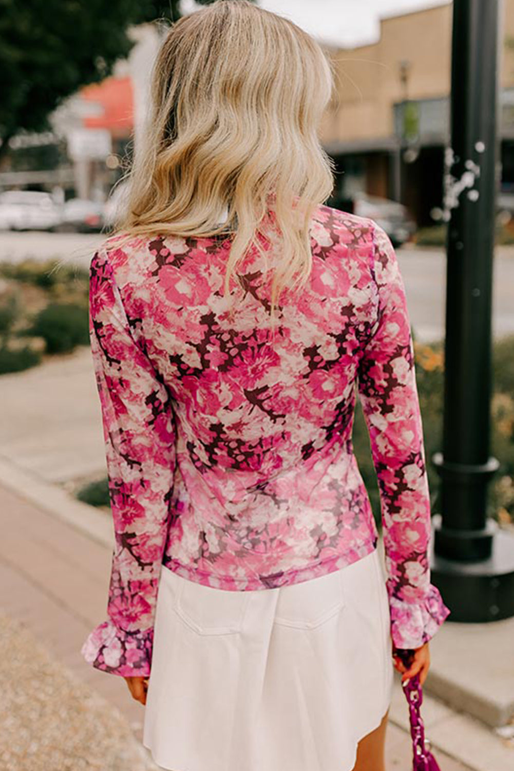 Sophia - Elegante Rose Floral Mesh Bluse mit Flügelärmeln