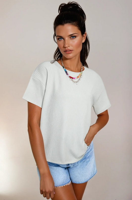 Sophie - Lichtgrijs Getextureerd Los T-shirt voor Vrouwen