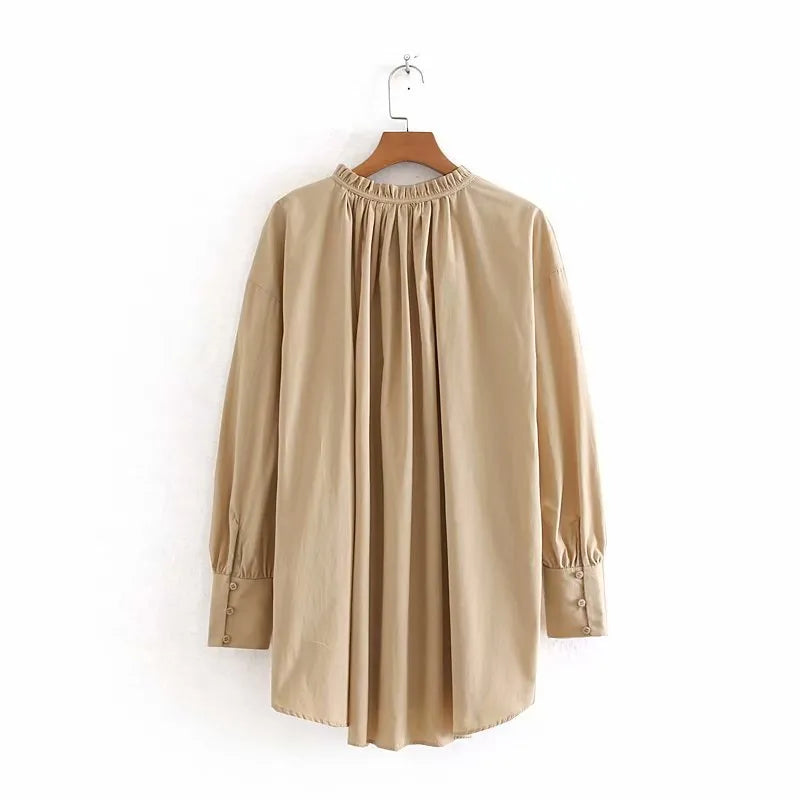 Herfstmode Losse Fit Ruffled Lace-Up Lange Mouwen Shirt