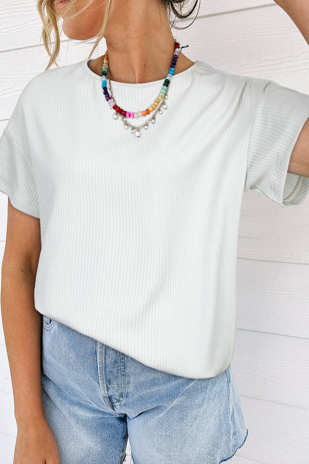 Sophie - Lichtgrijs Getextureerd Los T-shirt voor Vrouwen