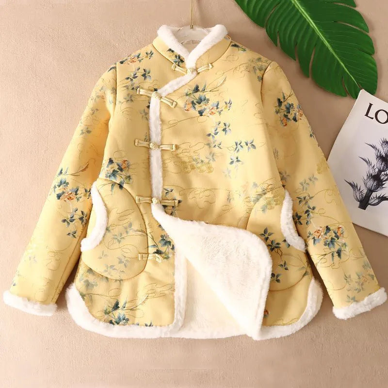 Dames Chinese-stijl Pluche Katoenen Gevoerde Jas
