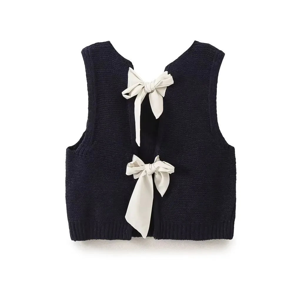 Dames Rugstrik Holgebreide Sweater Vest – Stijlvol Gebreid Lace-Up Ontwerp voor een Chique Uiterlijk
