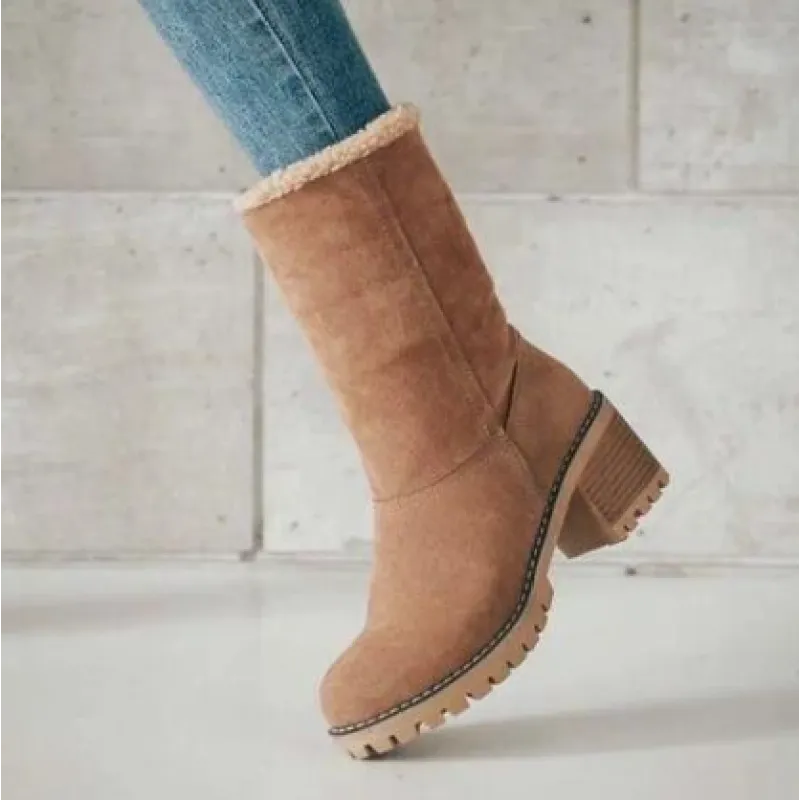 Dames Suède Snowboots met Middenbuis – Modieuze Martin Laarzen met Lage Hak
