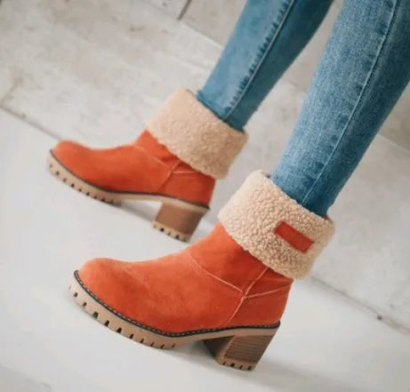 Dames Suède Snowboots met Middenbuis – Modieuze Martin Laarzen met Lage Hak