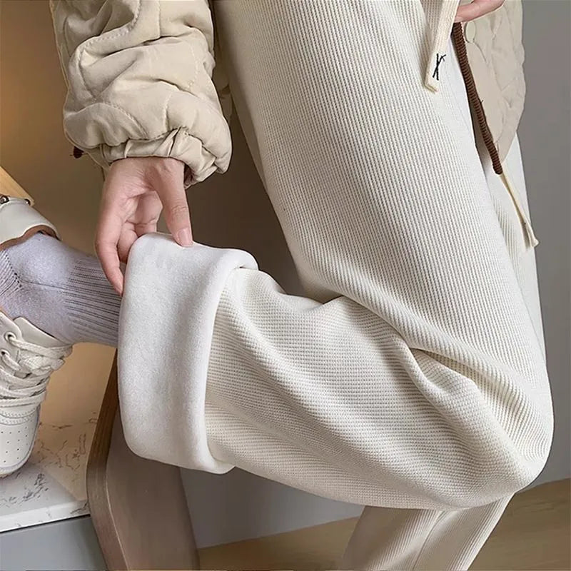 Vrouwen Corduroy Wijde Pantalons – Fleece- gevoerde Winter Casual Broeken voor Warmte en Stijl