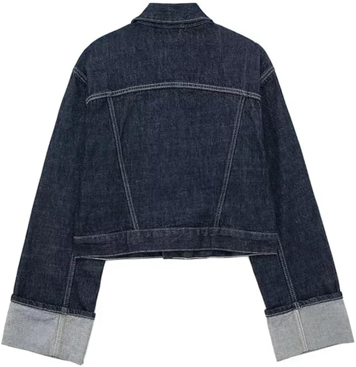 Nieuwe Dames Denim Jacket met Mouwen Hemming