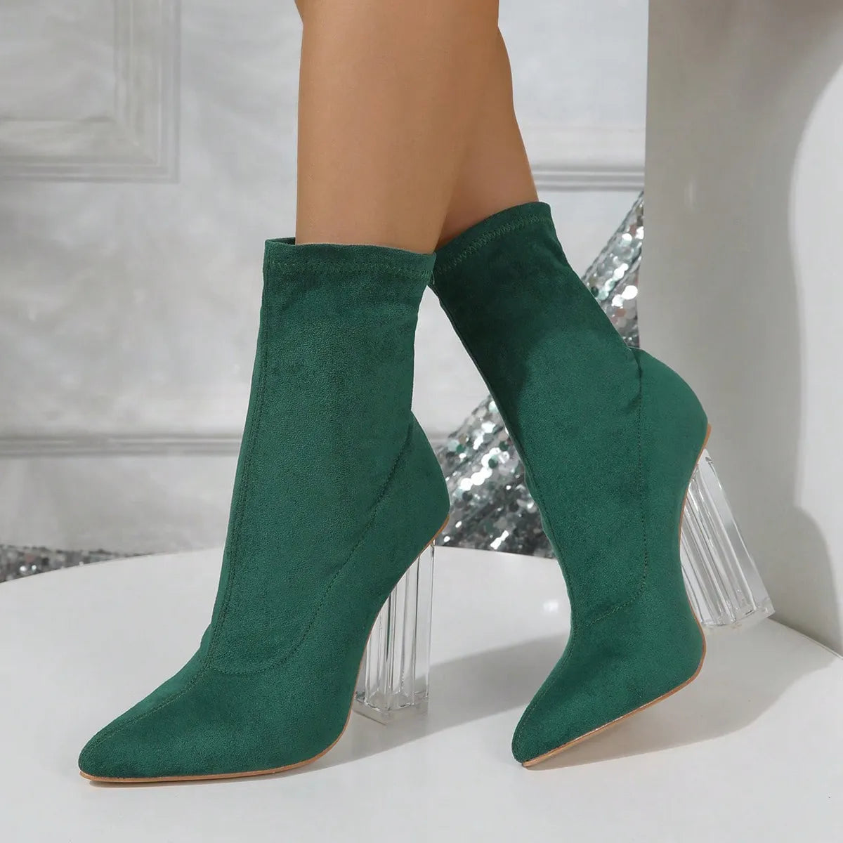 Dames Crystal Heel Laarzen – Elegante Hoge Hakken voor Feestjes en Winterse Dagen