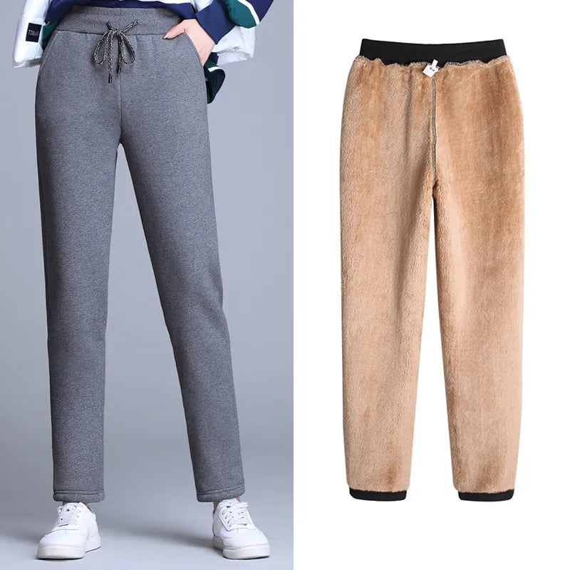 Dames Casual Cashmere Sweatpants – Losse Hoge Taille Broek met Zachte Voering