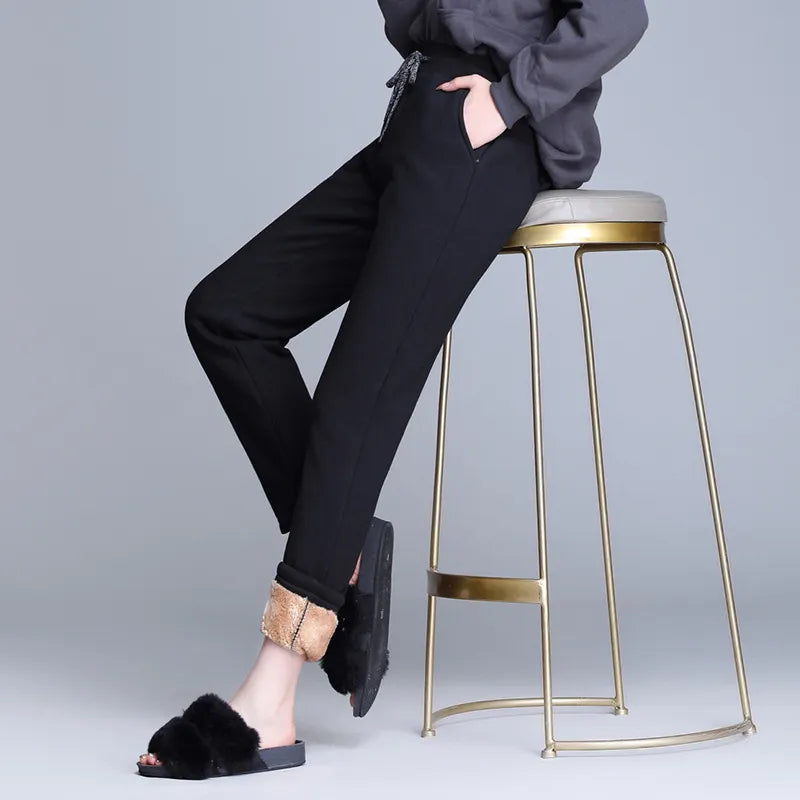 Dames Casual Cashmere Sweatpants – Losse Hoge Taille Broek met Zachte Voering