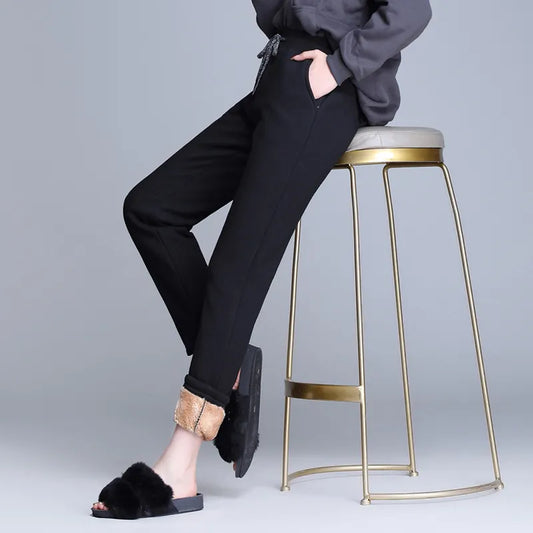 Dames Casual Cashmere Sweatpants – Losse Hoge Taille Broek met Zachte Voering