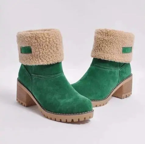 Dames Suède Snowboots met Middenbuis – Modieuze Martin Laarzen met Lage Hak