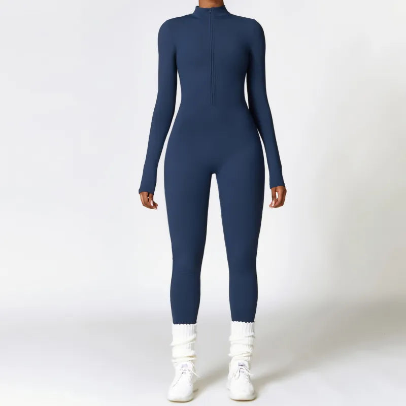Winter Fleece-gevoerde Yoga Jumpsuit – Lange Mouwen Warme Bodysuit voor Vrouwen